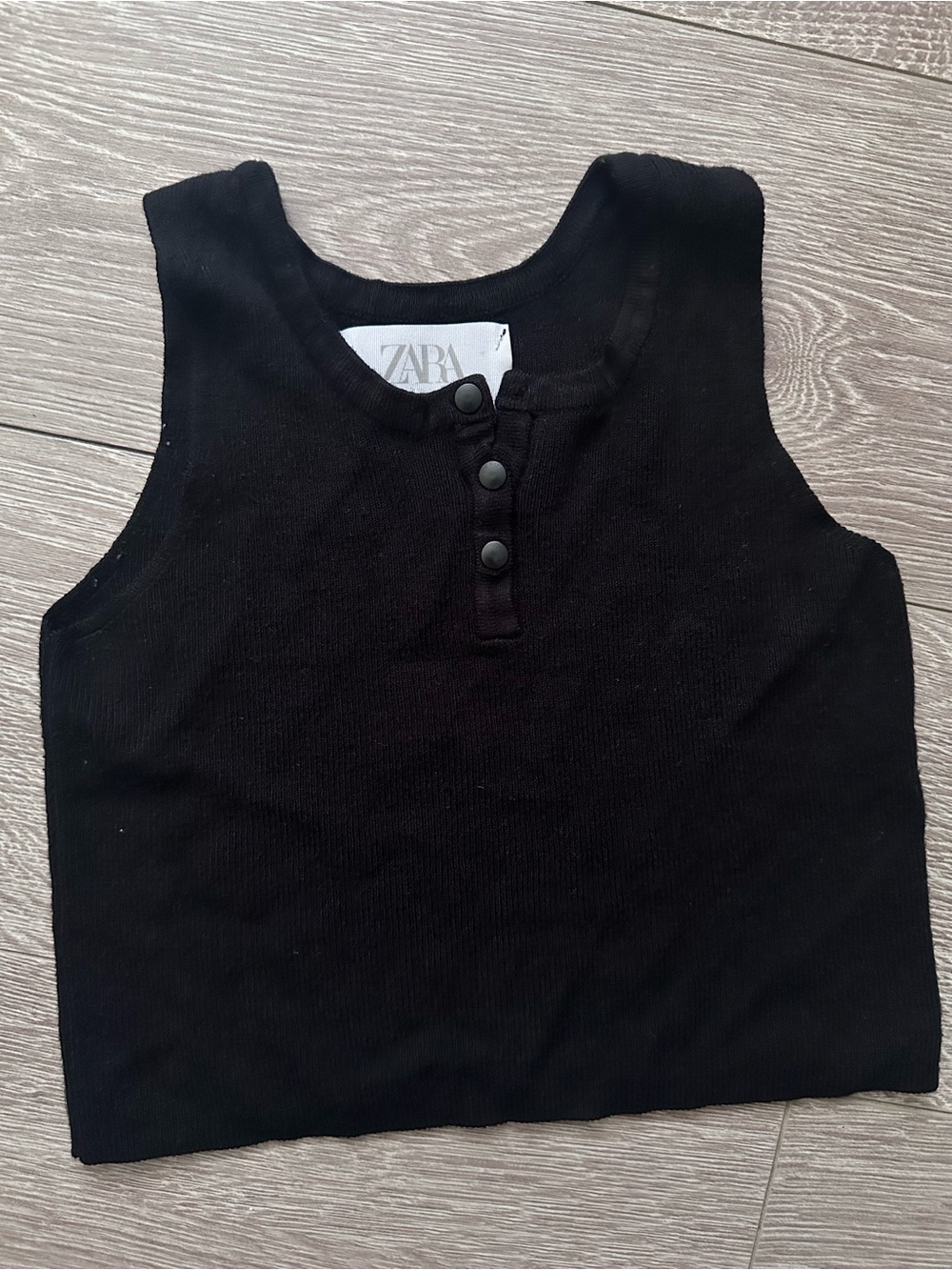 Zara Kids Black Ribbed Button Knit Tank Top